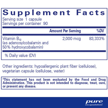 Pure Encapsulations Adenosyl Hydroxy B12 supplements facts