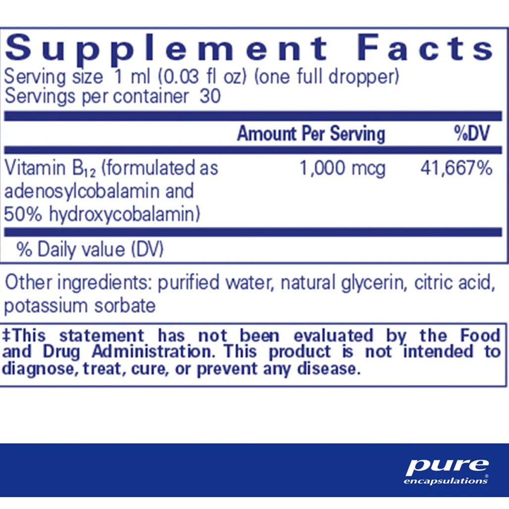 Pure Encapsulations Adenosyl Hydroxy B12 liquid supplements facts