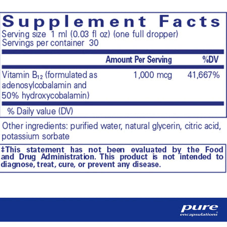 Pure Encapsulations Adenosyl Hydroxy B12 liquid supplements facts