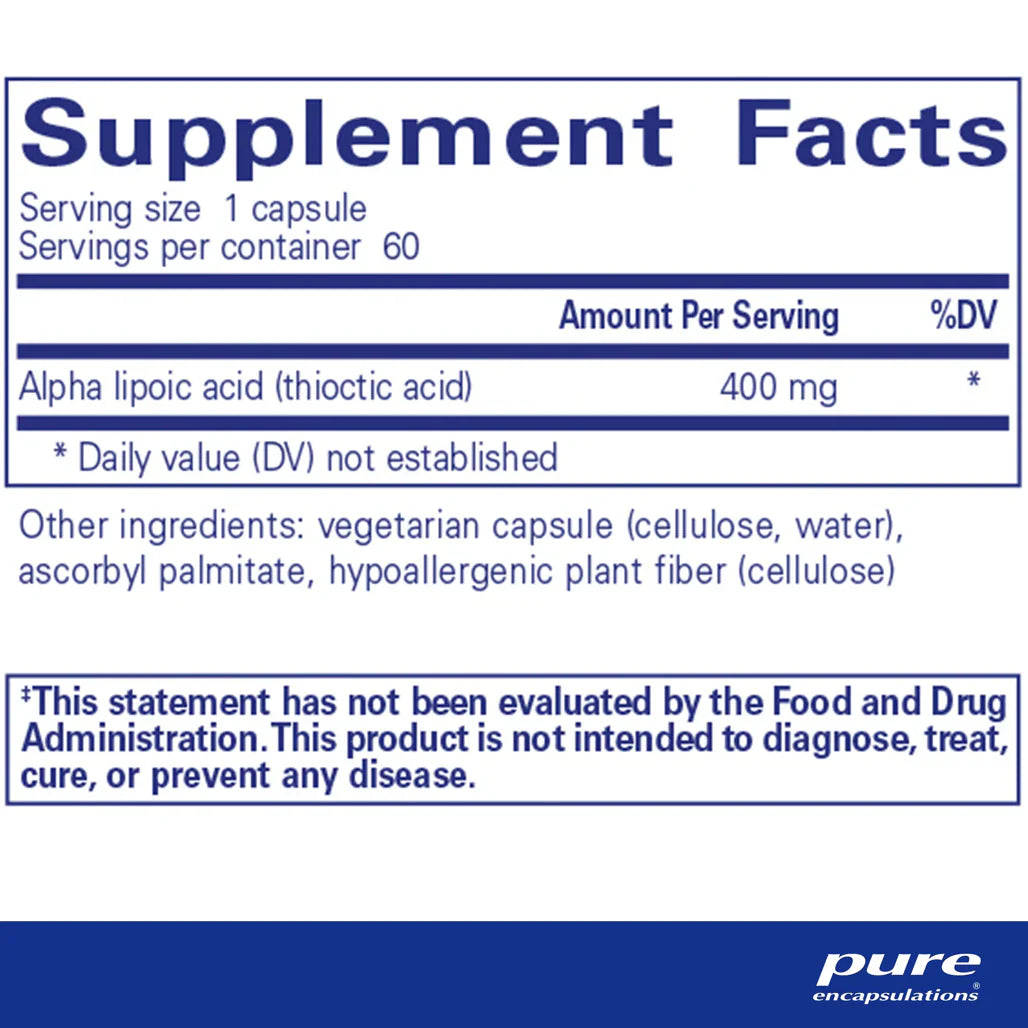 Pure Encapsulations Alpha Lipoic Acid 400 mg supplements ingredients