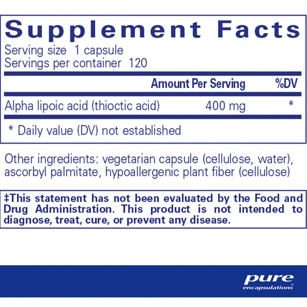 Pure Encapsulations Alpha Lipoic Acid 400 mg supplements facts