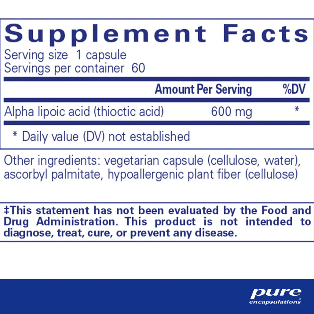 Pure Encapsulations Alpha Lipoic Acid 600 mg supplements facts