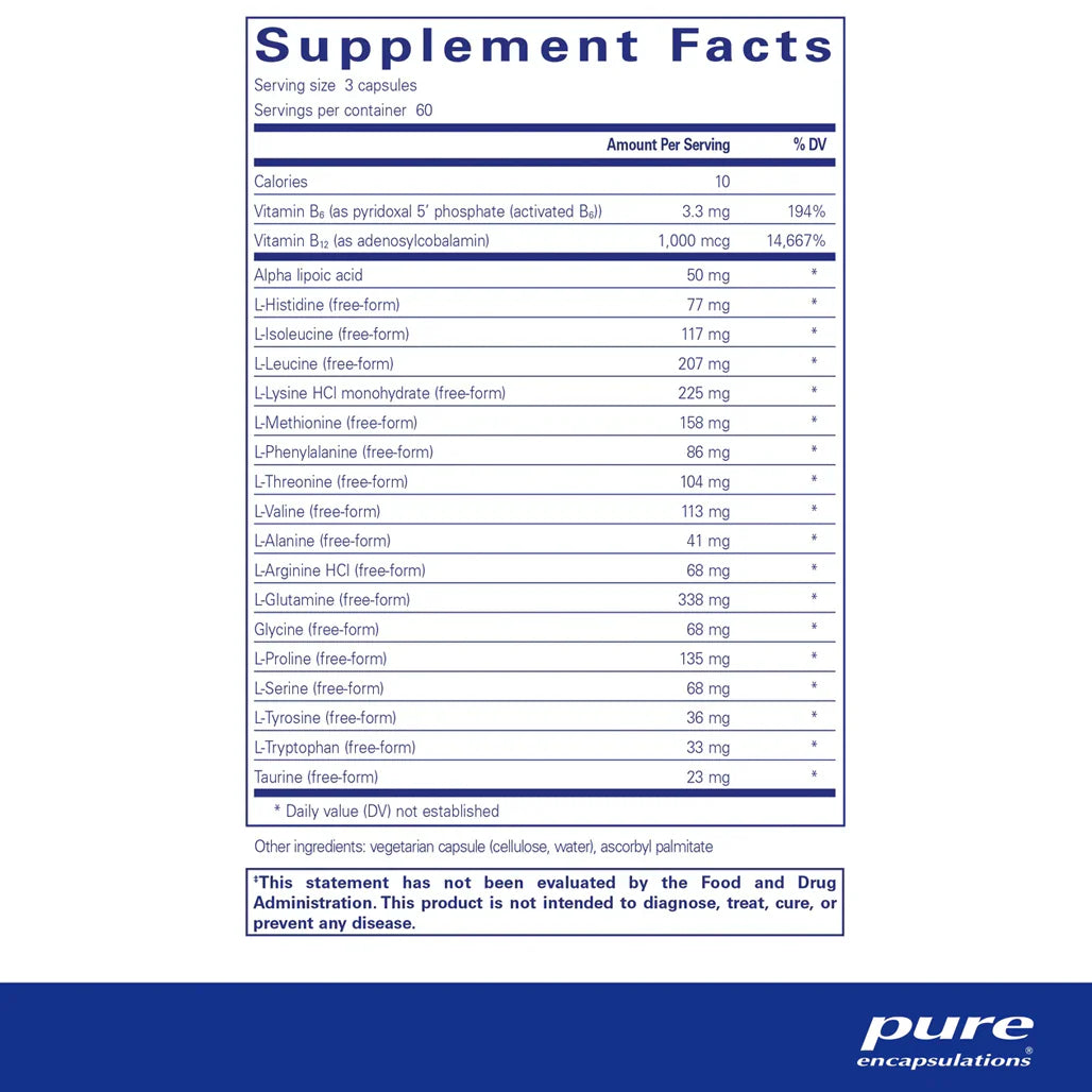 Pure Encapsulations Amino-NR supplements facts