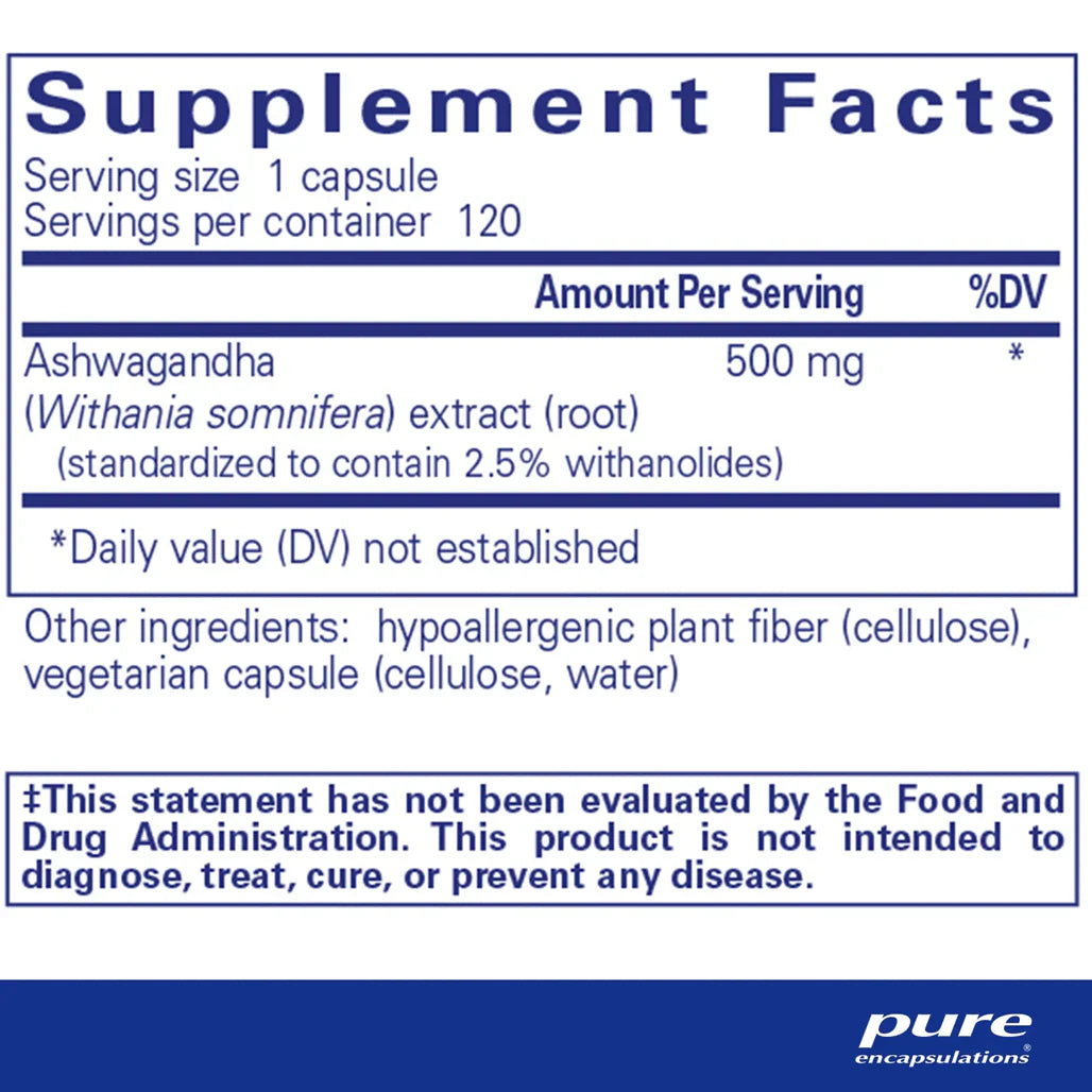 Pure Encapsulations Ashwagandha 500 mg ingredients