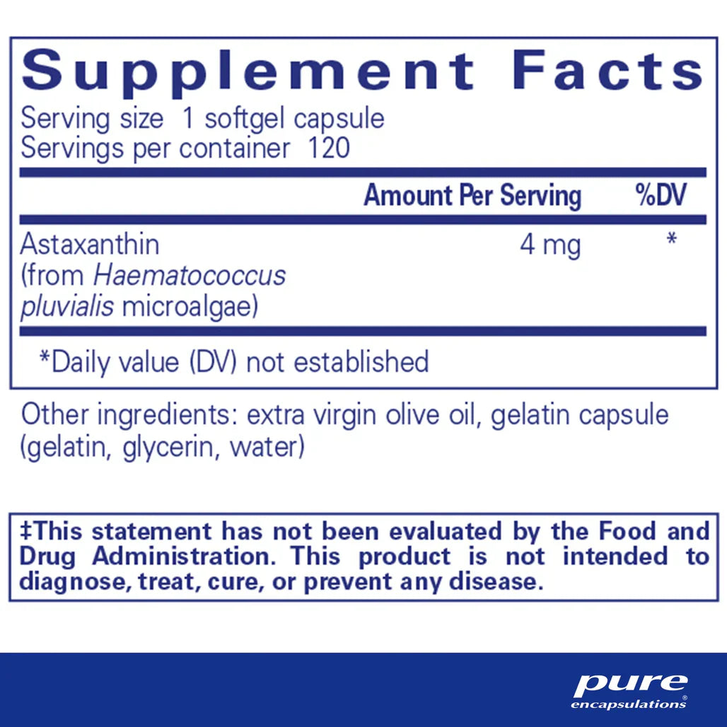 Pure Encapsulations Astaxanthin 4 mg supplements facts