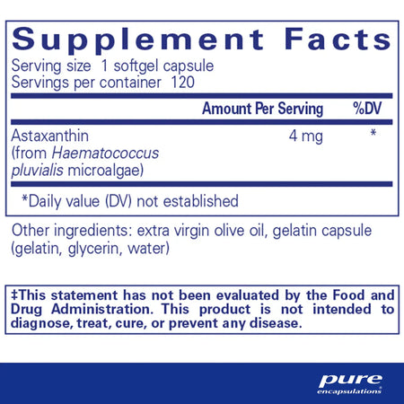 Pure Encapsulations Astaxanthin 4 mg supplements facts