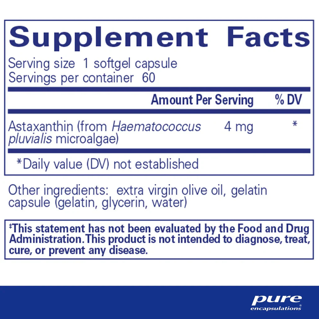 Pure Encapsulations Astaxanthin 4 mg supplements ingredients