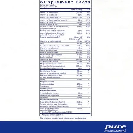 Pure Encapsulations Athletic Nutrients supplements facts