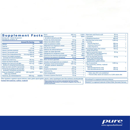 Pure Encapsulations Athletic Pure Pack supplements facts