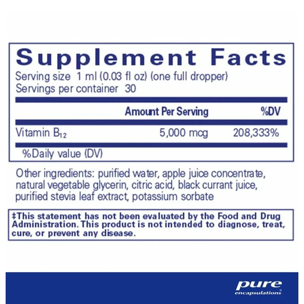 Pure Encapsulations B12 5000 Liquid supplements facts