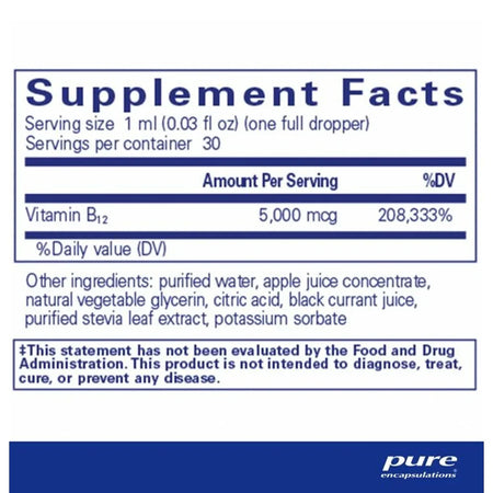 Pure Encapsulations B12 5000 Liquid supplements facts