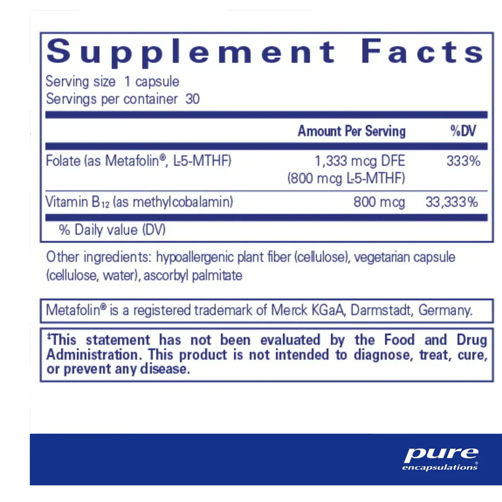 Pure Encapsulations B12 Folate supplements facts