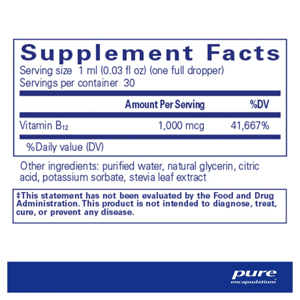 Pure Encapsulations B12 Liquid 1000 mcg supplements facts