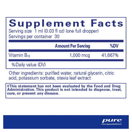 Pure Encapsulations B12 Liquid 1000 mcg supplements facts