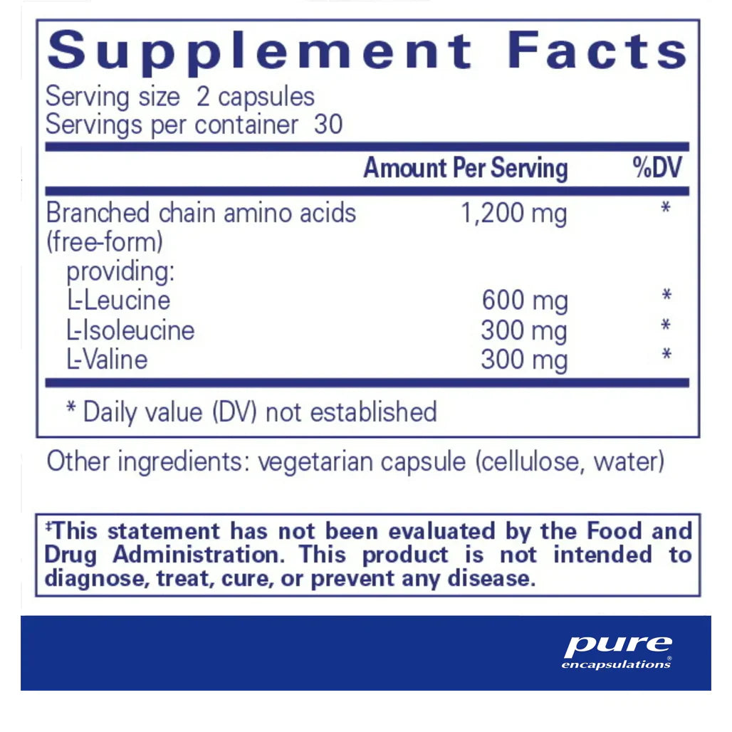 Pure Encapsulations BCAA 600 mg supplements facts