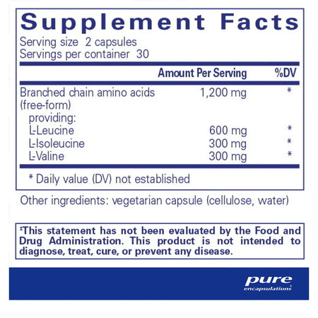 Pure Encapsulations BCAA 600 mg supplements facts