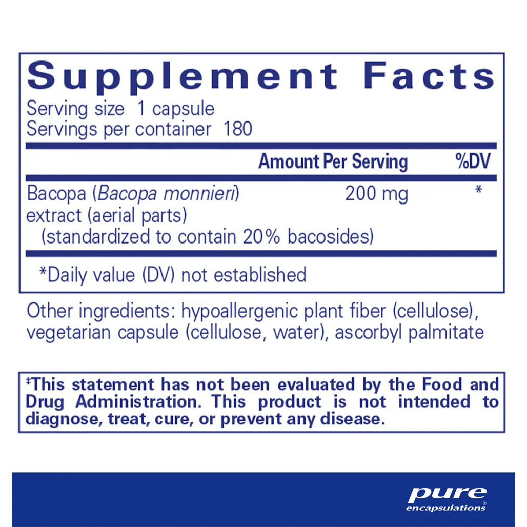 Pure Encapsulations Bacopa Monnieri 200 mg supplements facts