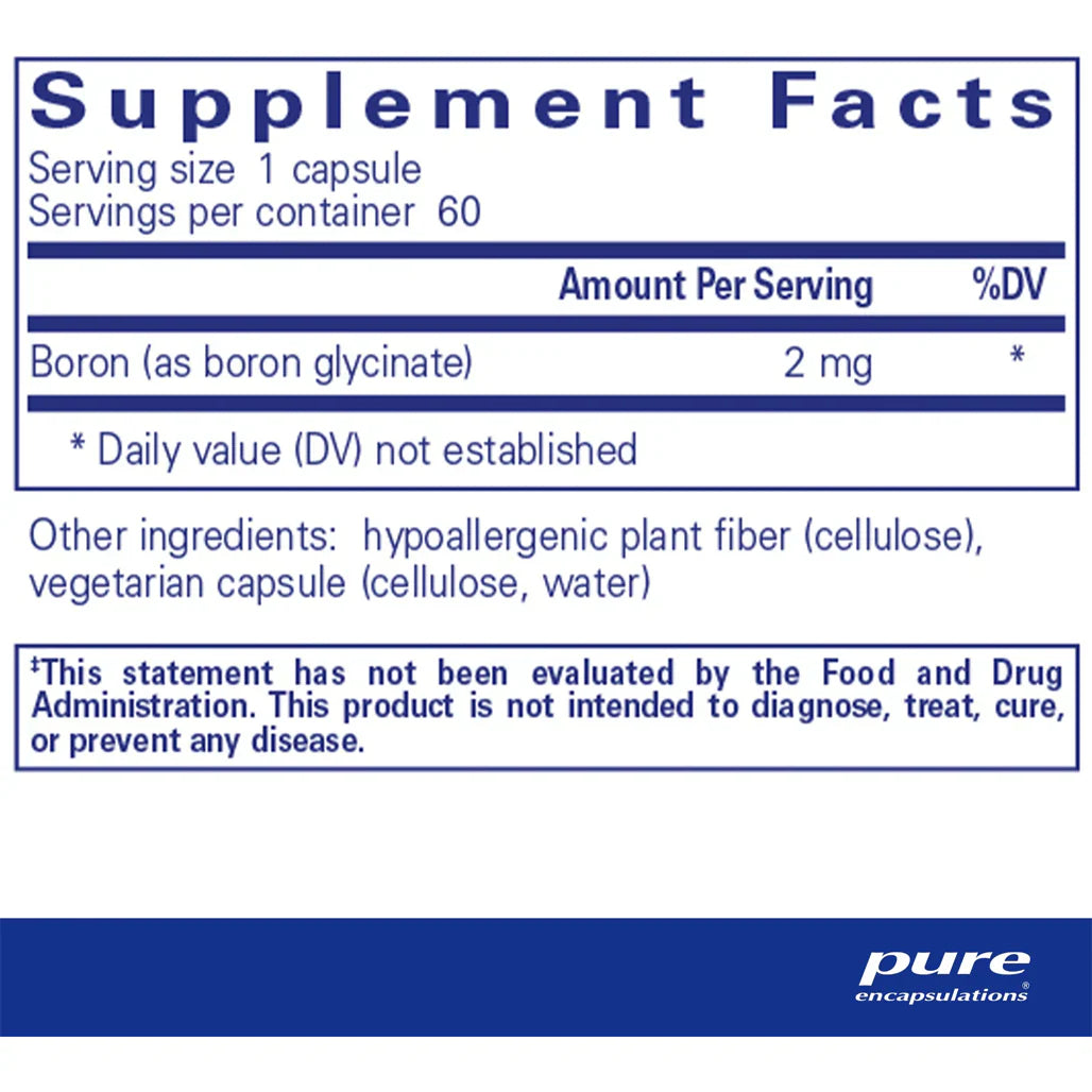 Pure Encapsulations Boron Glycinate 2 mg supplements facts
