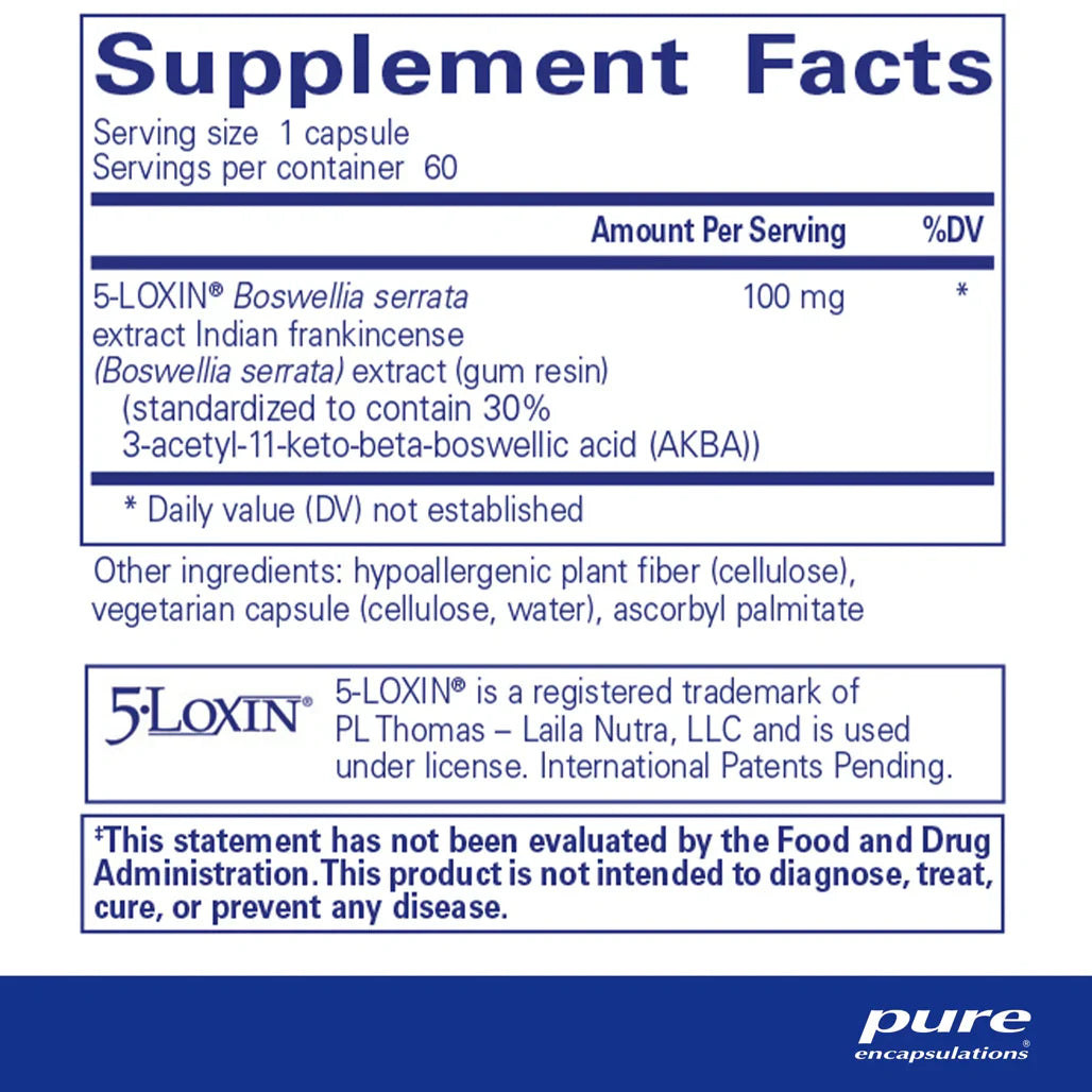 Pure Encapsulations Boswellia AKBA supplements facts