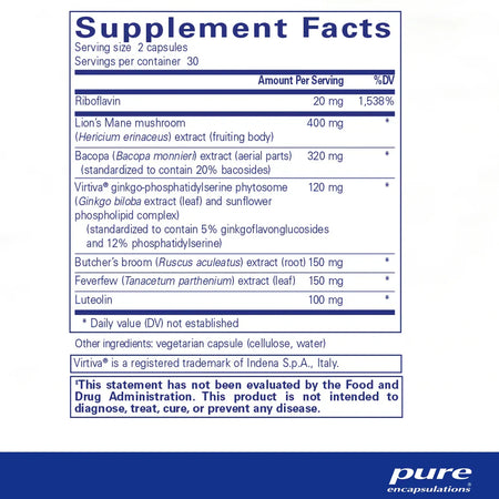 Pure Encapsulations Brain Reset supplements facts