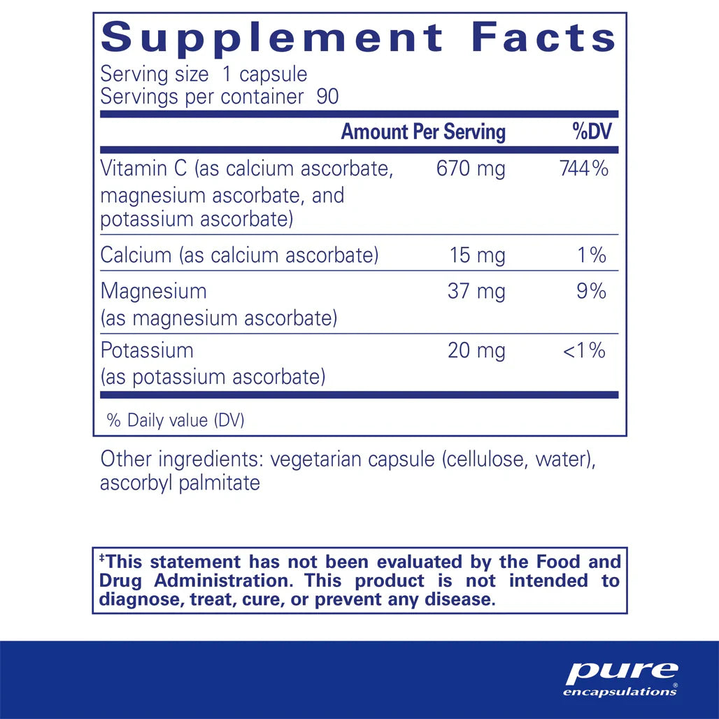 Pure Encapsulations Buffered Ascorbic Acid supplements facts