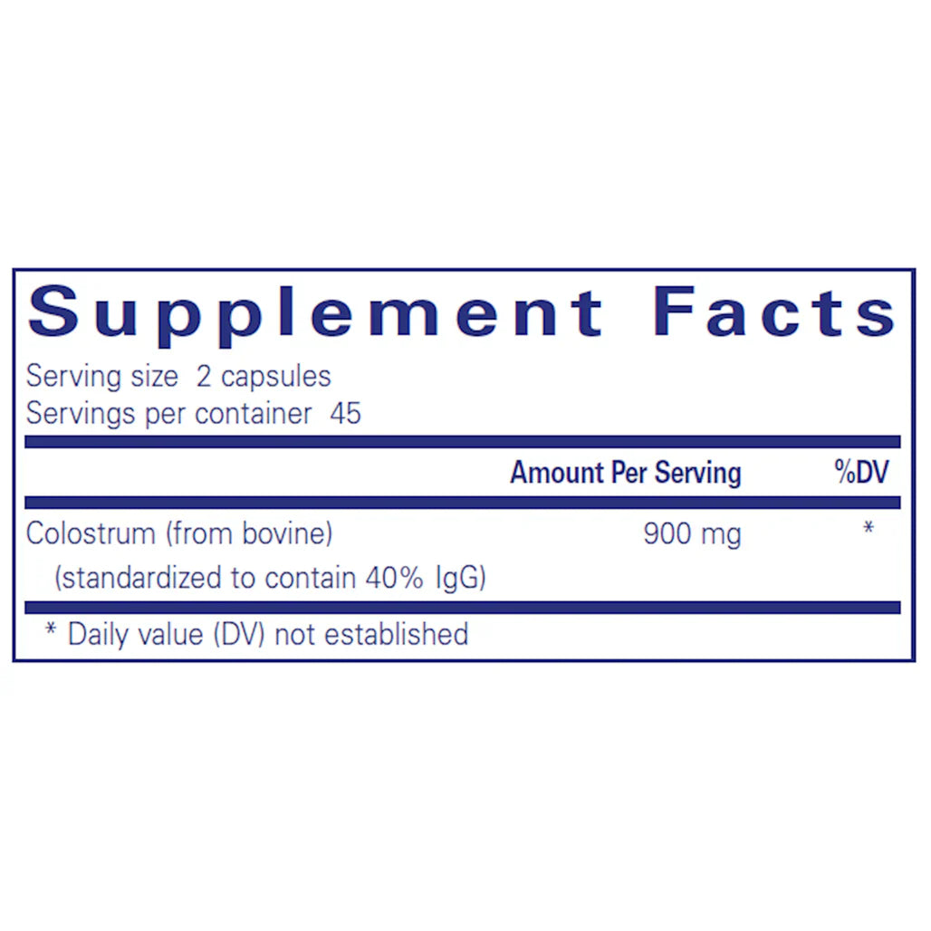 Pure Encapsulations Colostrum 40% IgG supplements facts