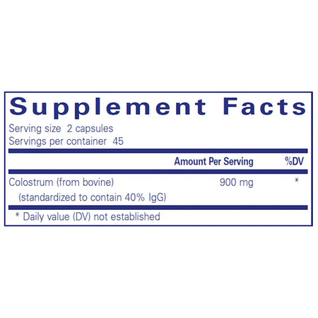 Pure Encapsulations Colostrum 40% IgG supplements facts
