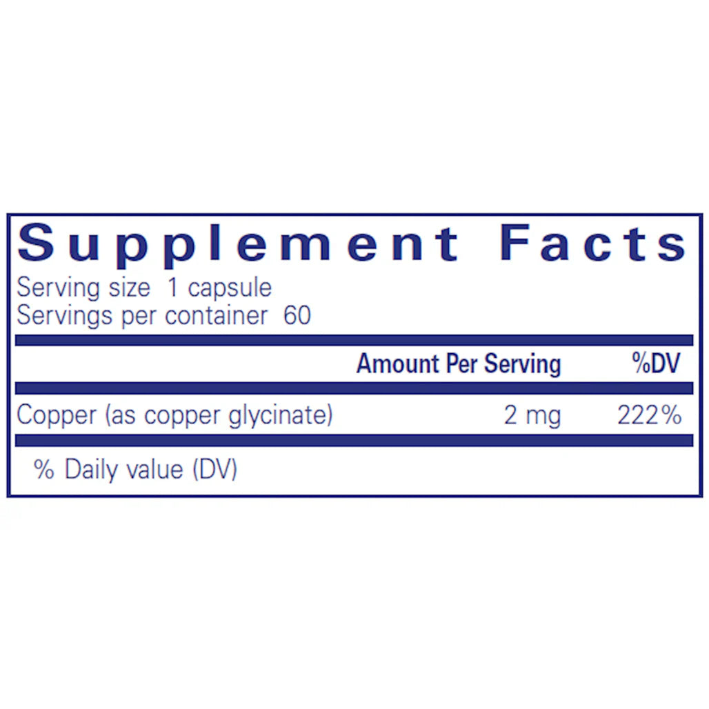 Pure Encapsulations Copper (Glycinate) 2 mg supplements facts