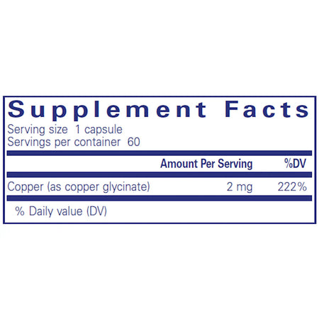 Pure Encapsulations Copper (Glycinate) 2 mg supplements facts