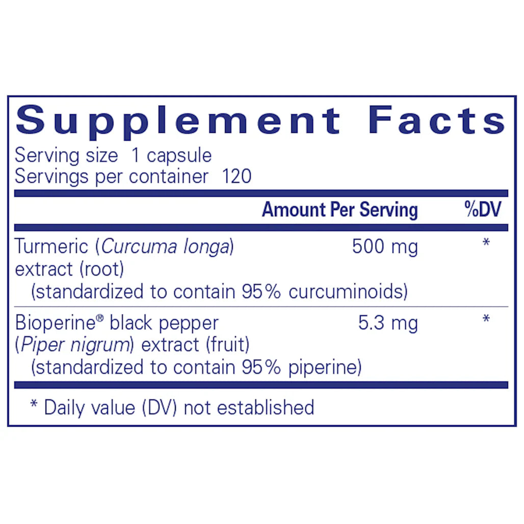 Pure Encapsulations Curcumin 500 with Bioperine supplements facts
