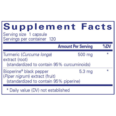 Pure Encapsulations Curcumin 500 with Bioperine supplements facts
