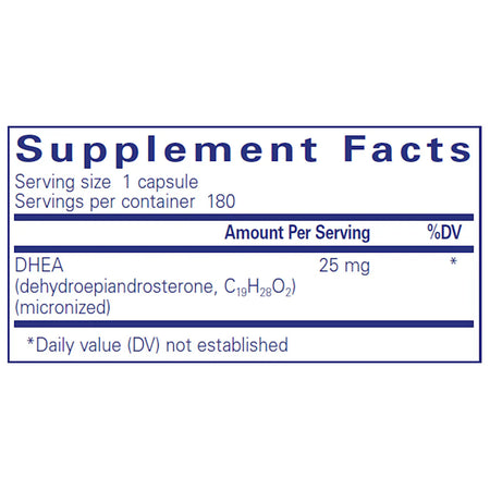 Ingredients of DHEA 25mg by pure encapsulations