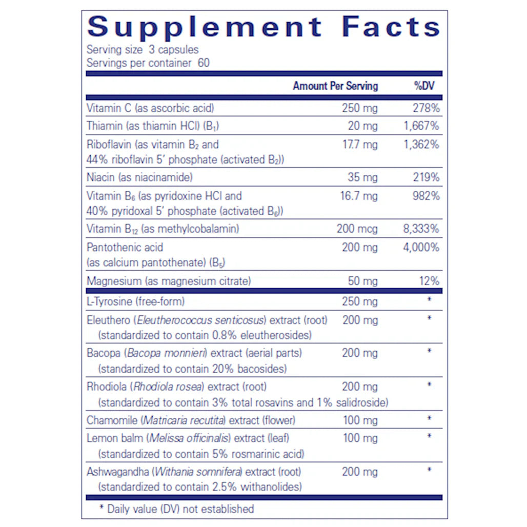 Pure Encapsulations Daily Stress Formula supplements facts