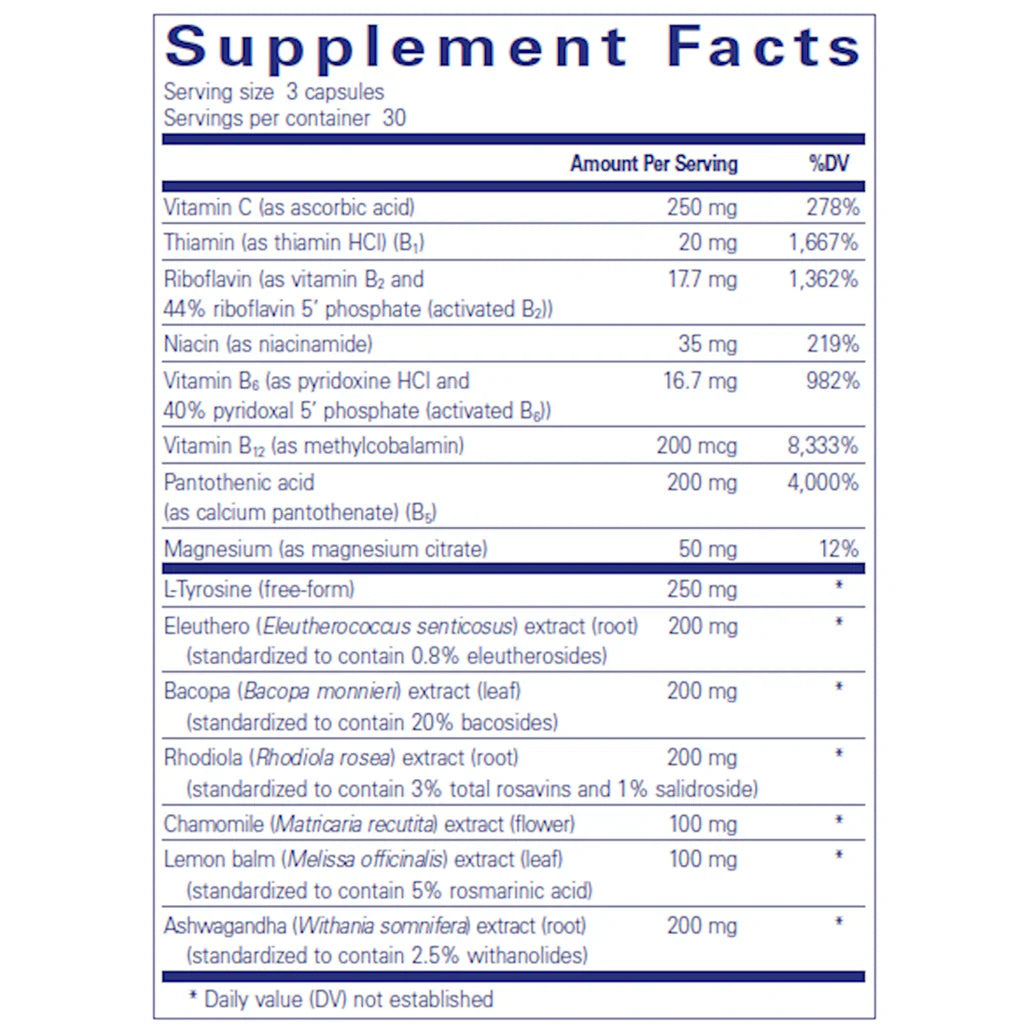 Pure Encapsulations Daily Stress Formula Supplement Ingredients
