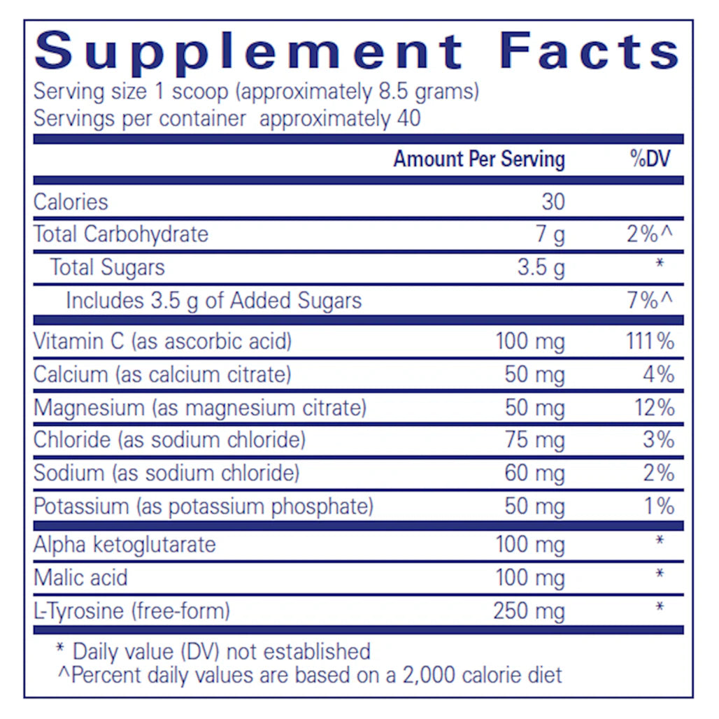 Ingredients of Electrolyte/Energy Formula Dietary Supplement