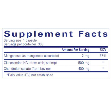 Pure Encapsulations Glucosamine Chondroitin with Manganese supplements facts