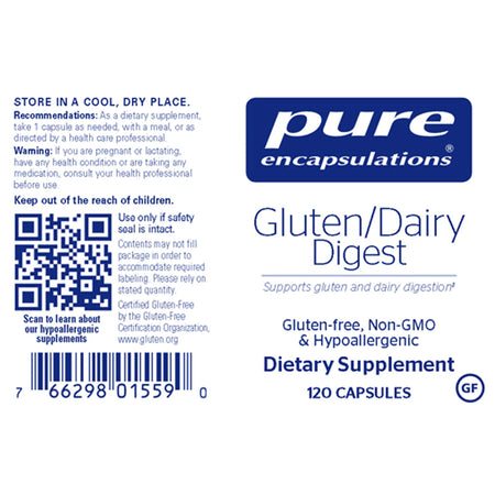 Pure Encapsulations Gluten/Dairy Digest for Digestion Support