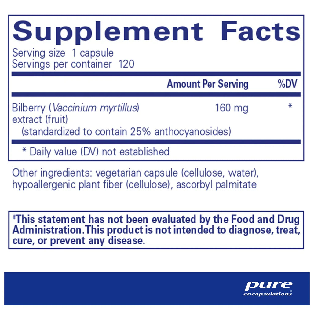 Pure Encapsulations Bilberry 160 mg supplements facts