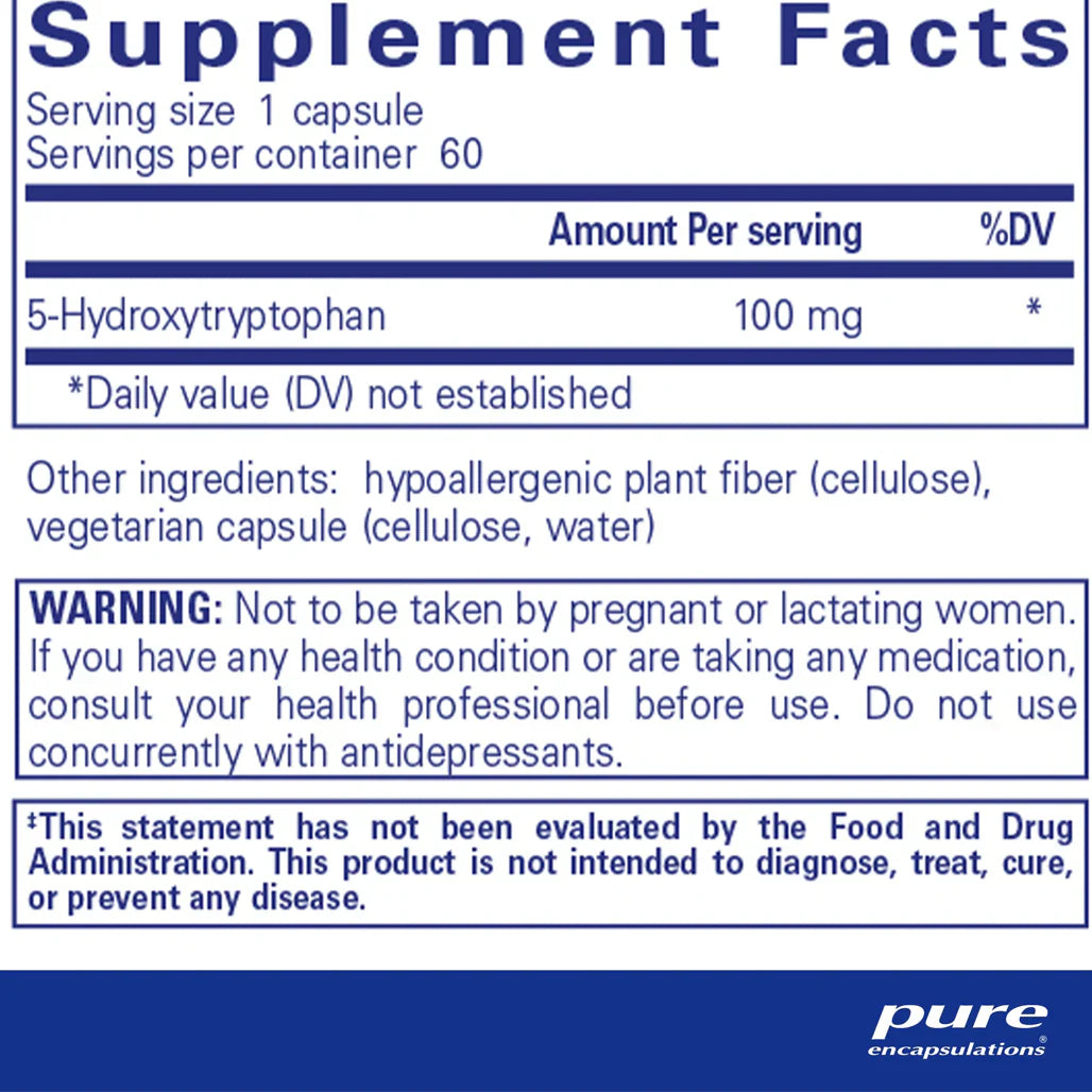 Ingredients of Pure Encapsulations 5-HTP 100 mg Dietary Supplement