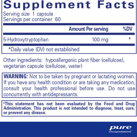 Ingredients of Pure Encapsulations 5-HTP 100 mg Dietary Supplement