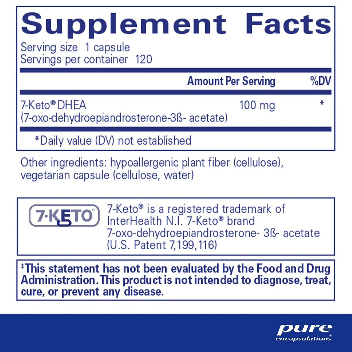 Ingredients of Pure Encapsulations 7-Keto DHEA 100 mg Dietary Supplements