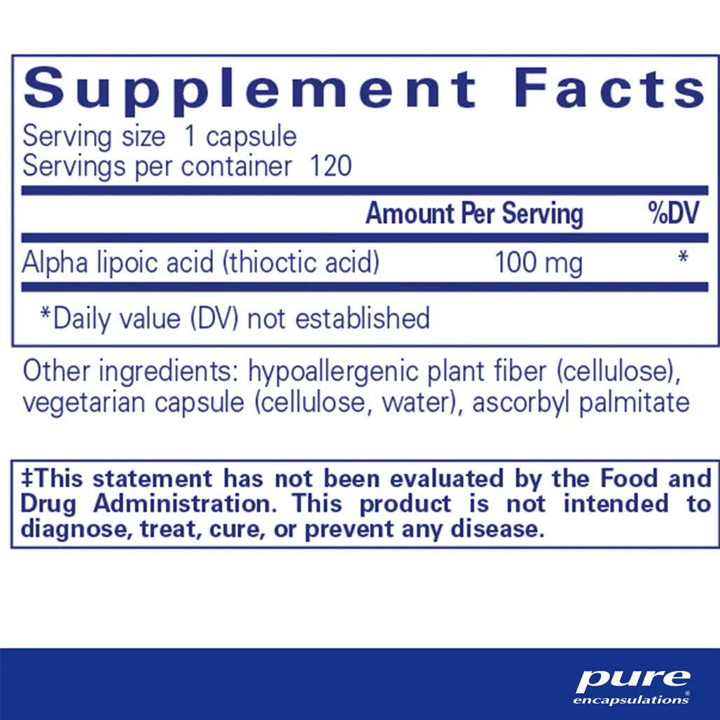 Pure Encapsulations Alpha Lipoic Acid 100 mg supplements facts
