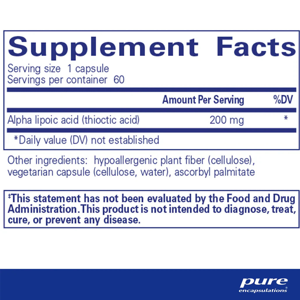Pure Encapsulations Alpha Lipoic Acid 200 mg supplements facts