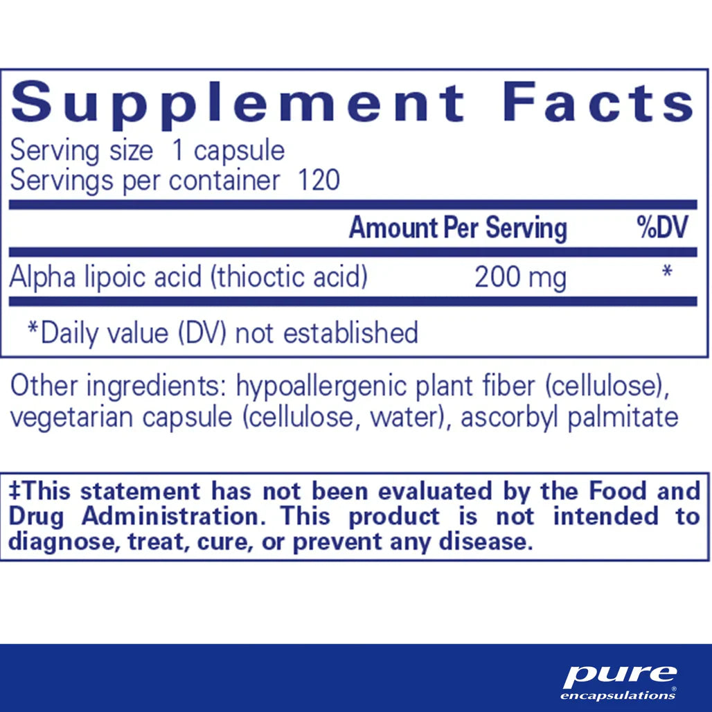Pure Encapsulations Alpha Lipoic Acid 200 mg supplements ingredients