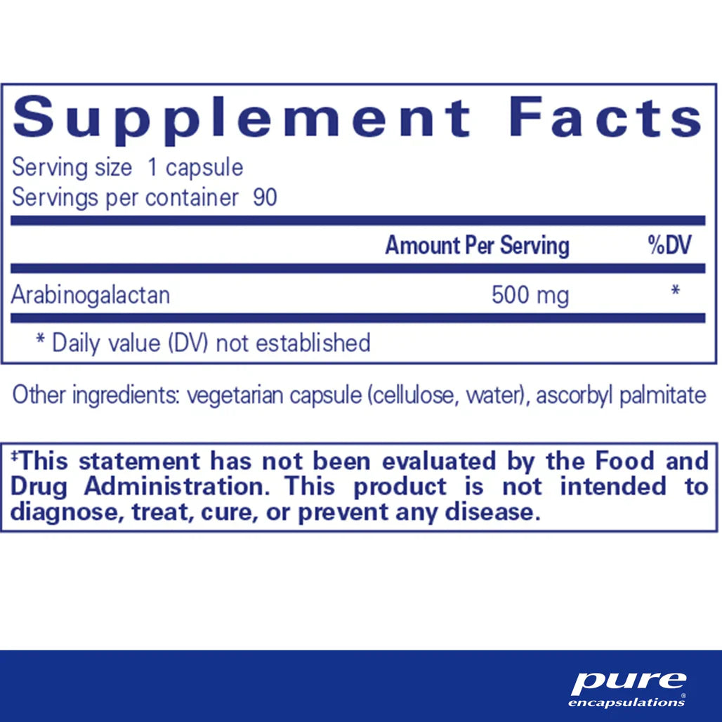 Pure Encapsulations Arabinogalactan supplements facts
