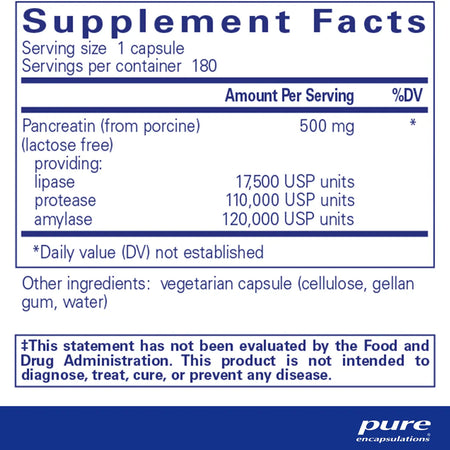 Pure Encapsulations Pancreatic Enzyme Formula supplements ingredients