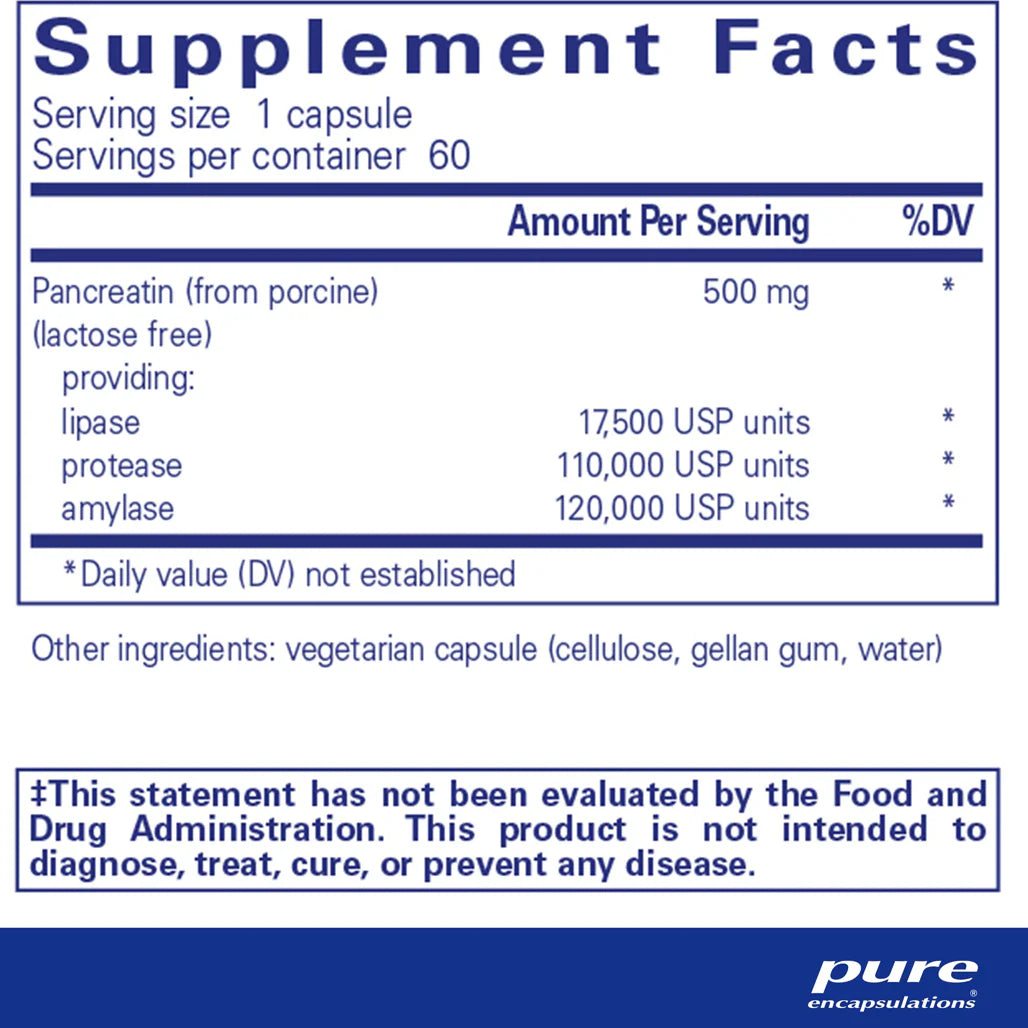 Pure Encapsulations Pancreatic Enzyme Formula supplements facts