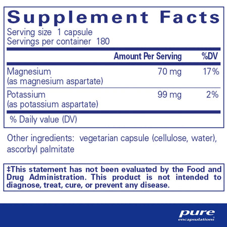 Pure Encapsulations Potassium Magnesium Aspartate supplements ingredients