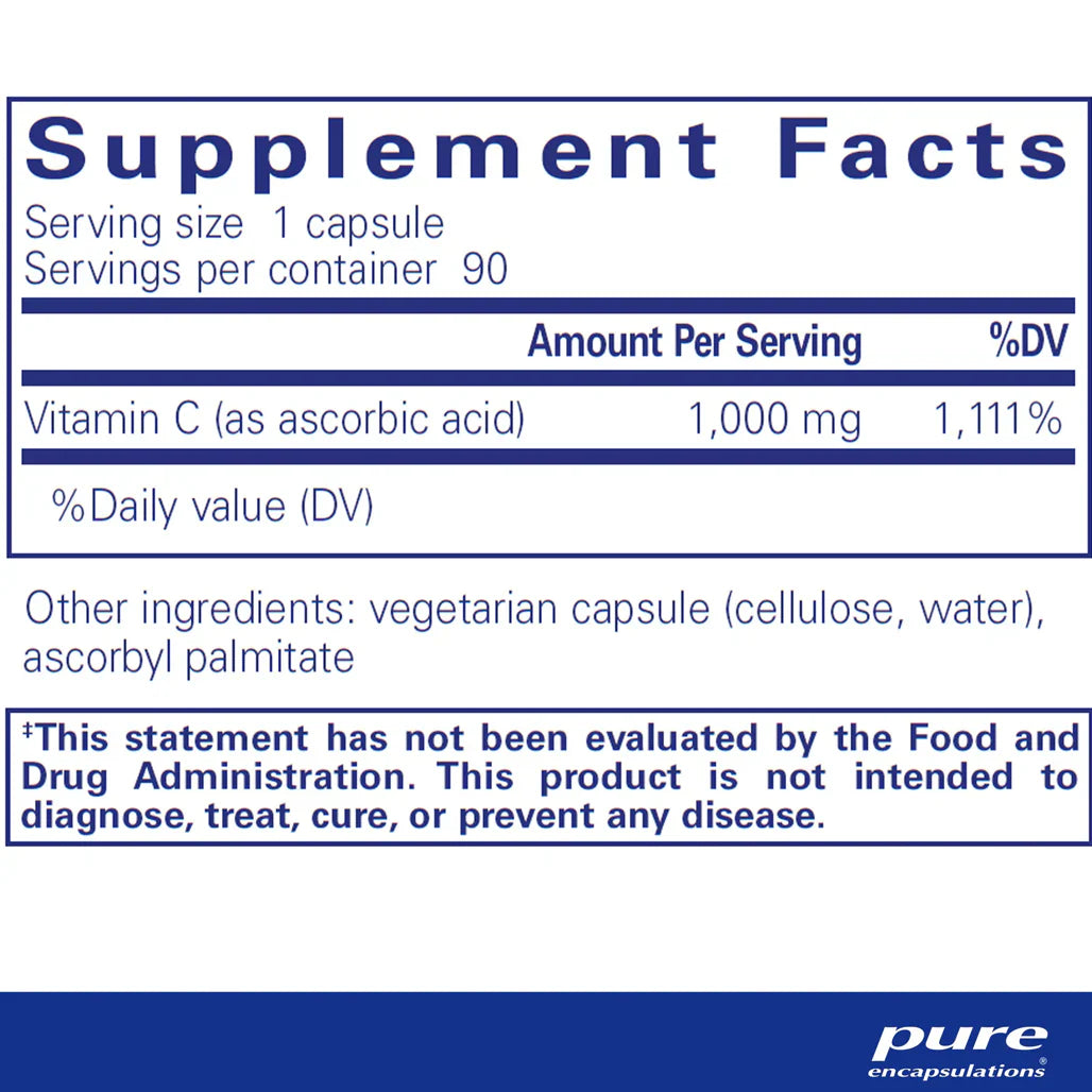 Pure Encapsulations Pure Ascorbic Acid supplements facts
