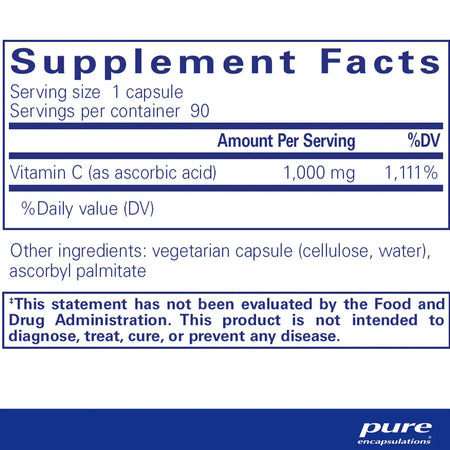Pure Encapsulations Pure Ascorbic Acid supplements facts